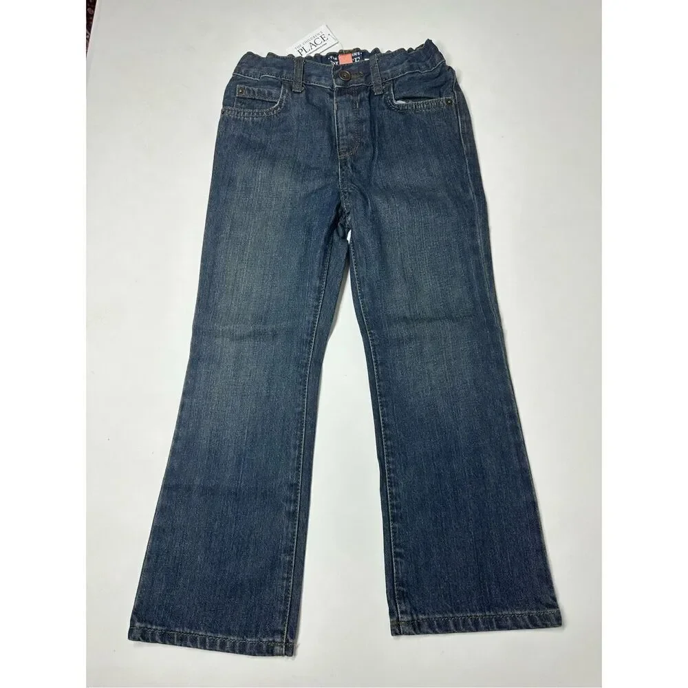 NWT The Children's Place Bootcut Jeans Boys Size 5T Dark Blue Adjustable Waist